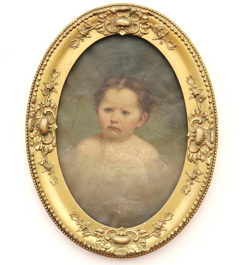 AMERICAN SCHOOL (Late 19th century). Portrait of a Blue Eyed Girl, (for restoration) Oil on canvas. (1 of 20)