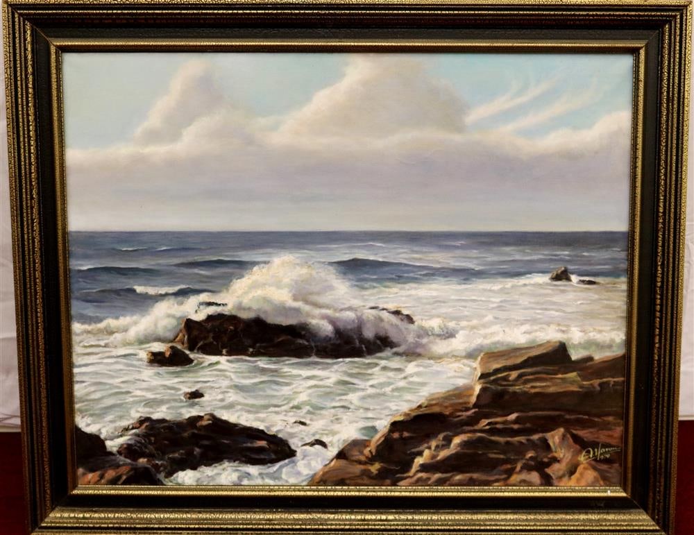 ALEXANDER YARON (American/Russian, 1900-1991). Seascape with Waves Breaking on Rocks, 1979, Oil on (1 of 12)