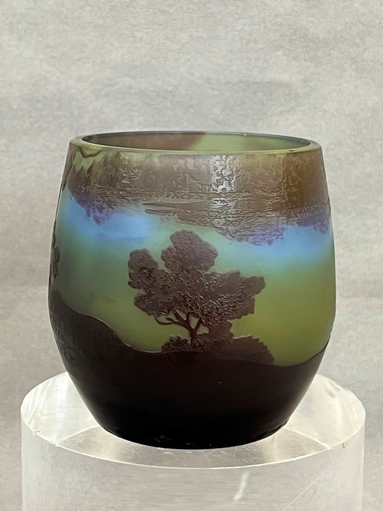 EARLY 20TH CENTURY SIGNED GALLE LANDSCAPE ART GLASS VASE, (1 of 2)