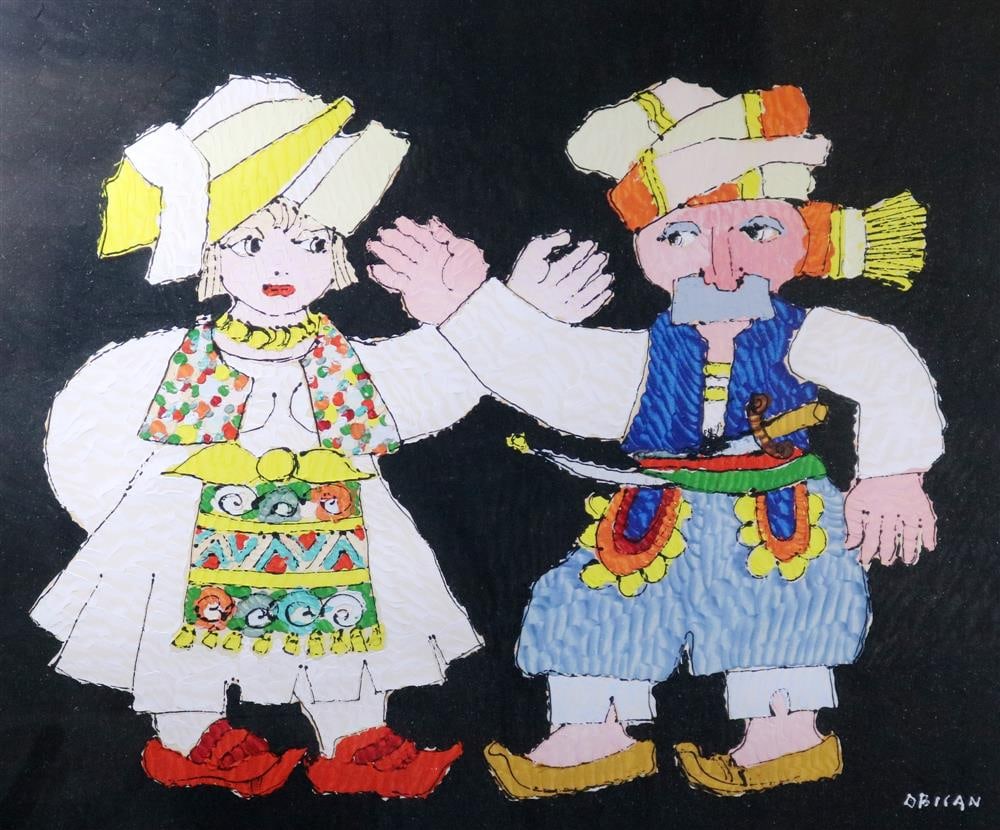 JOVAN OBICAN (French, 1918 - 1986.). Pair of European Travellers, Signed lower right. Gouache on (1 of 8)