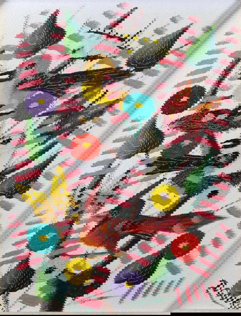 Decourcelle Gourgue (haiti, Born 1947). Birds, Oil On Canvas. Signed