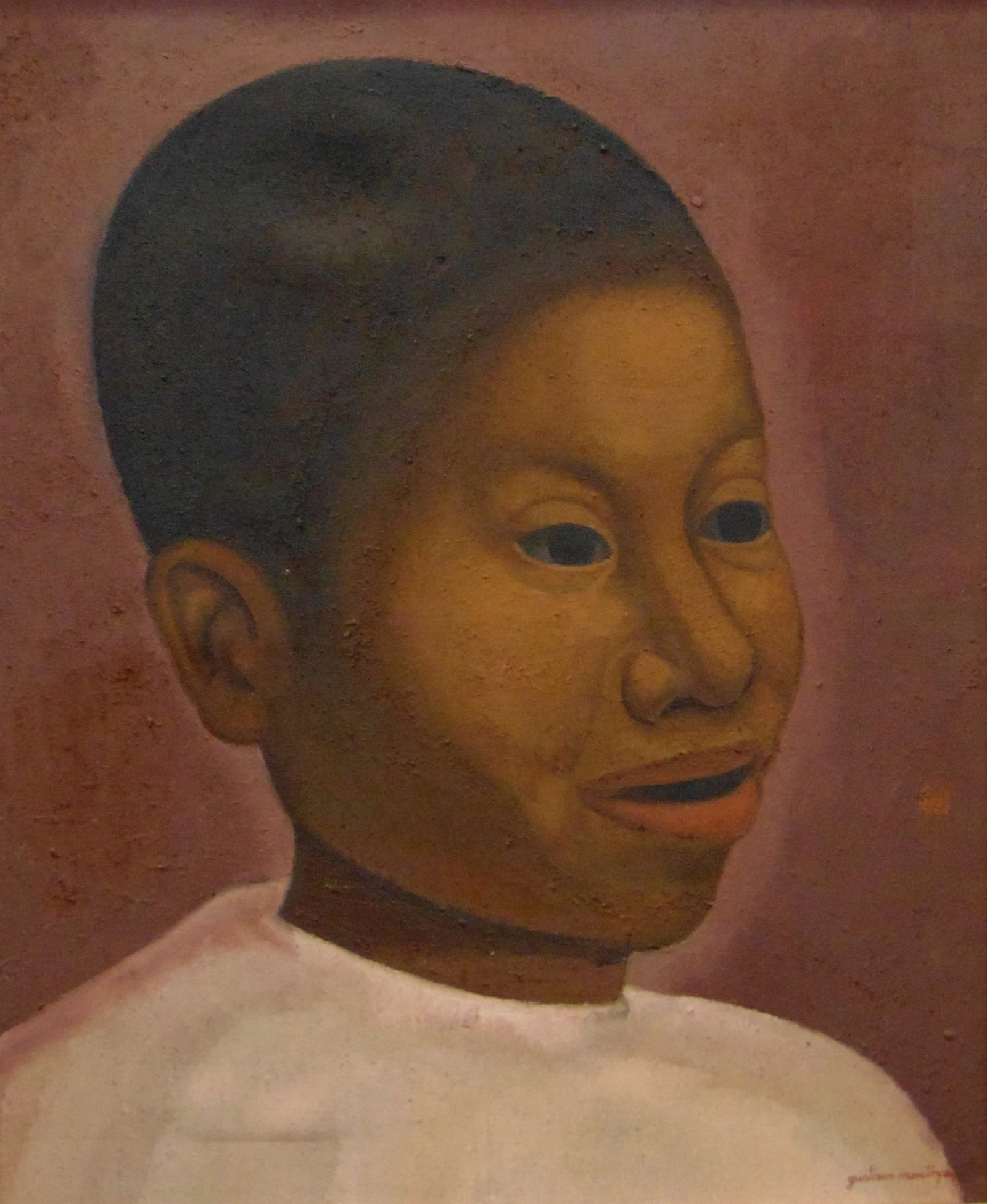 GUSTAVO MONTOYA (Mexican, 1905 - 2003). Cabeza de Niño Mexicano (Head of a Mexican Boy), 1967, Oil: GUSTAVO MONTOYA (Mexican, 1905 - 2003). Cabeza de Niño Mexicano (Head of a Mexican Boy), 1967, Oil on canvas. Signed lower right hand corner. Verso titled, signed and dated. Framed. Provenance: Washi