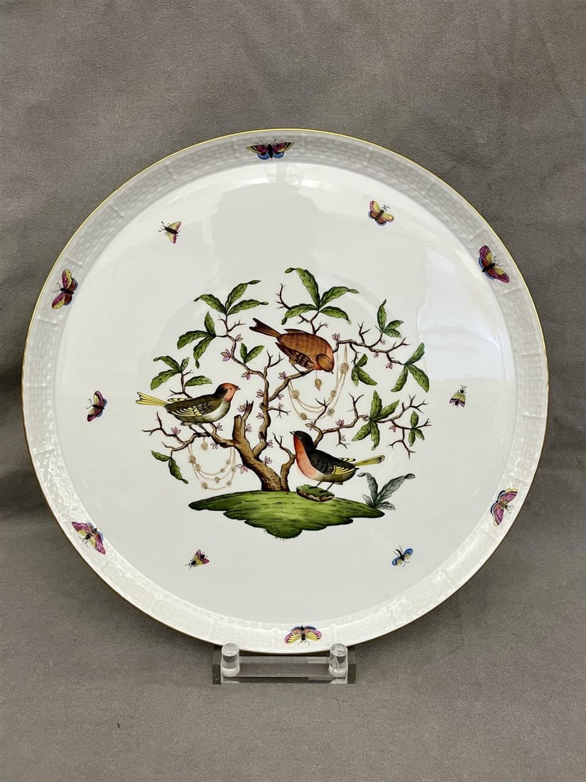 HEREND "ROTHSCHILD BIRD" PATTERN CIRCULAR SERVING TRAY, - D: 14 3/8". (1 of 4)
