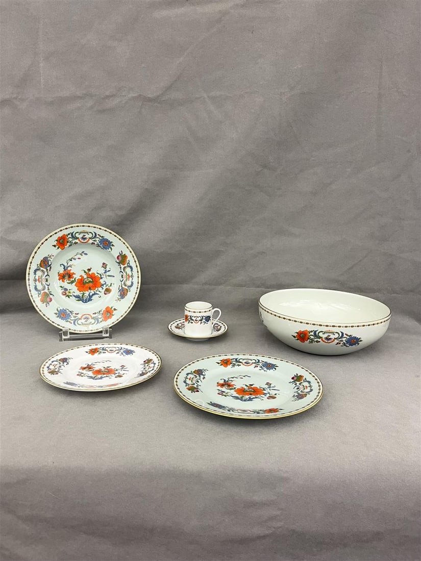 22-PIECE PARTIAL SERVICE LIMOGES PORCELAIN "VIEUX CHINE" TABLE WARE WITH ORANGE FLOWERS, (1 of 12)