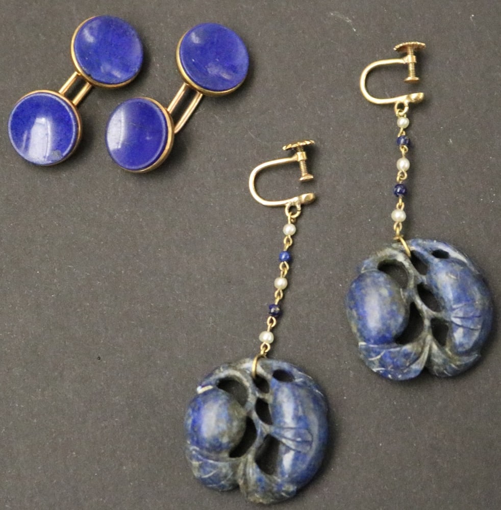 TWO ITEMS VINTAGE LAPIS LAZULI JEWELRY. (1 of 13)