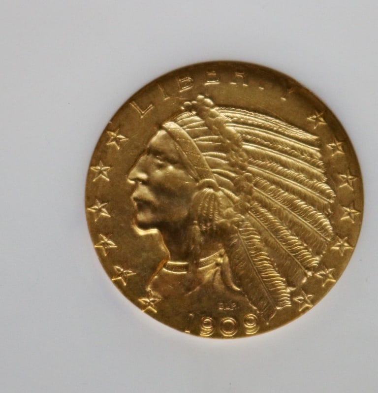U.S. INDIAN HEAD FIVE-DOLLAR GOLD COIN 1909-D, (1 of 18)