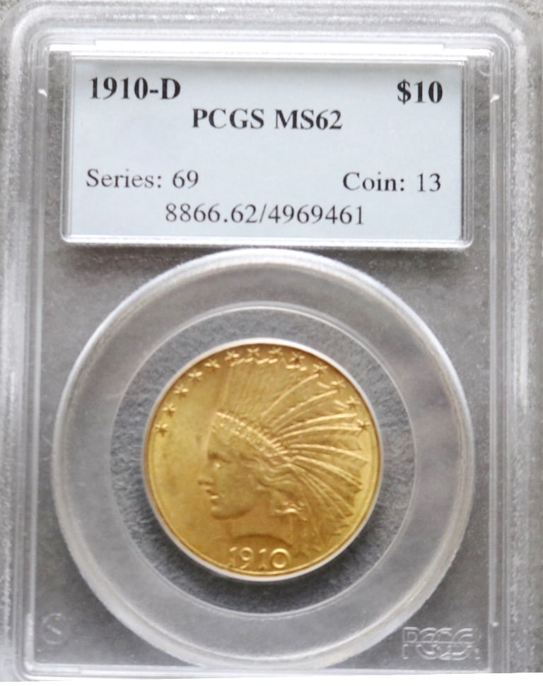 U.S. INDIAN HEAD TEN-DOLLAR GOLD COIN, 1910-D. (1 of 14)