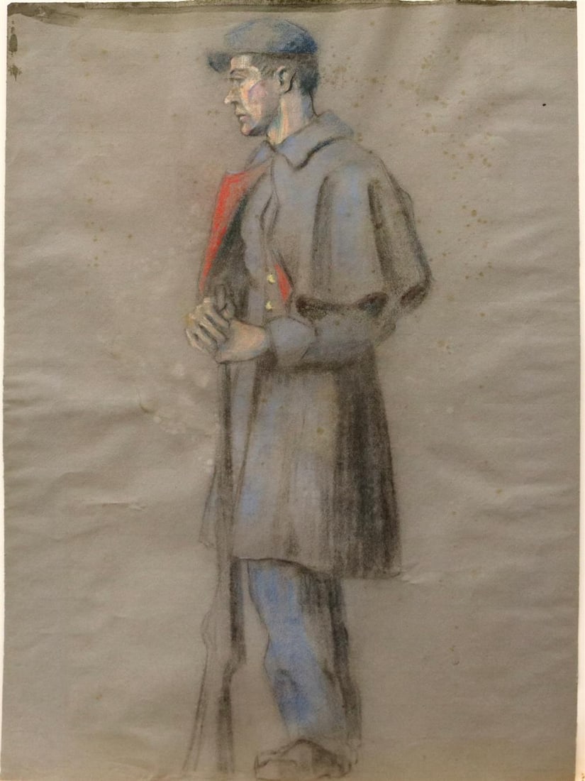 AMERICAN SCHOOL (Early 20th century). American Civil War Uniformed Soldier, Paster on paper. (1 of 15)