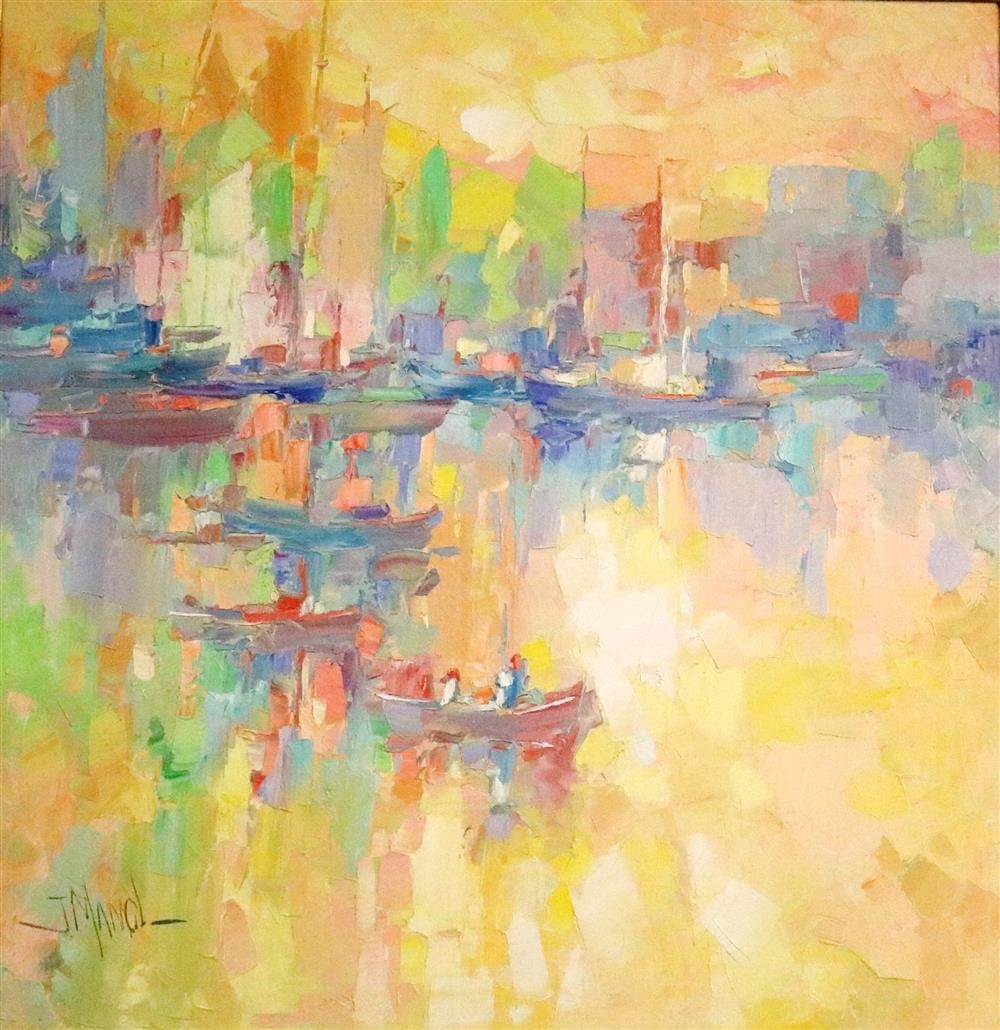 JOHN ADAMOS MANOL (Greek / American, 1900 - 1989). Summer Landscape with Boats, Oil on canvas. (1 of 18)