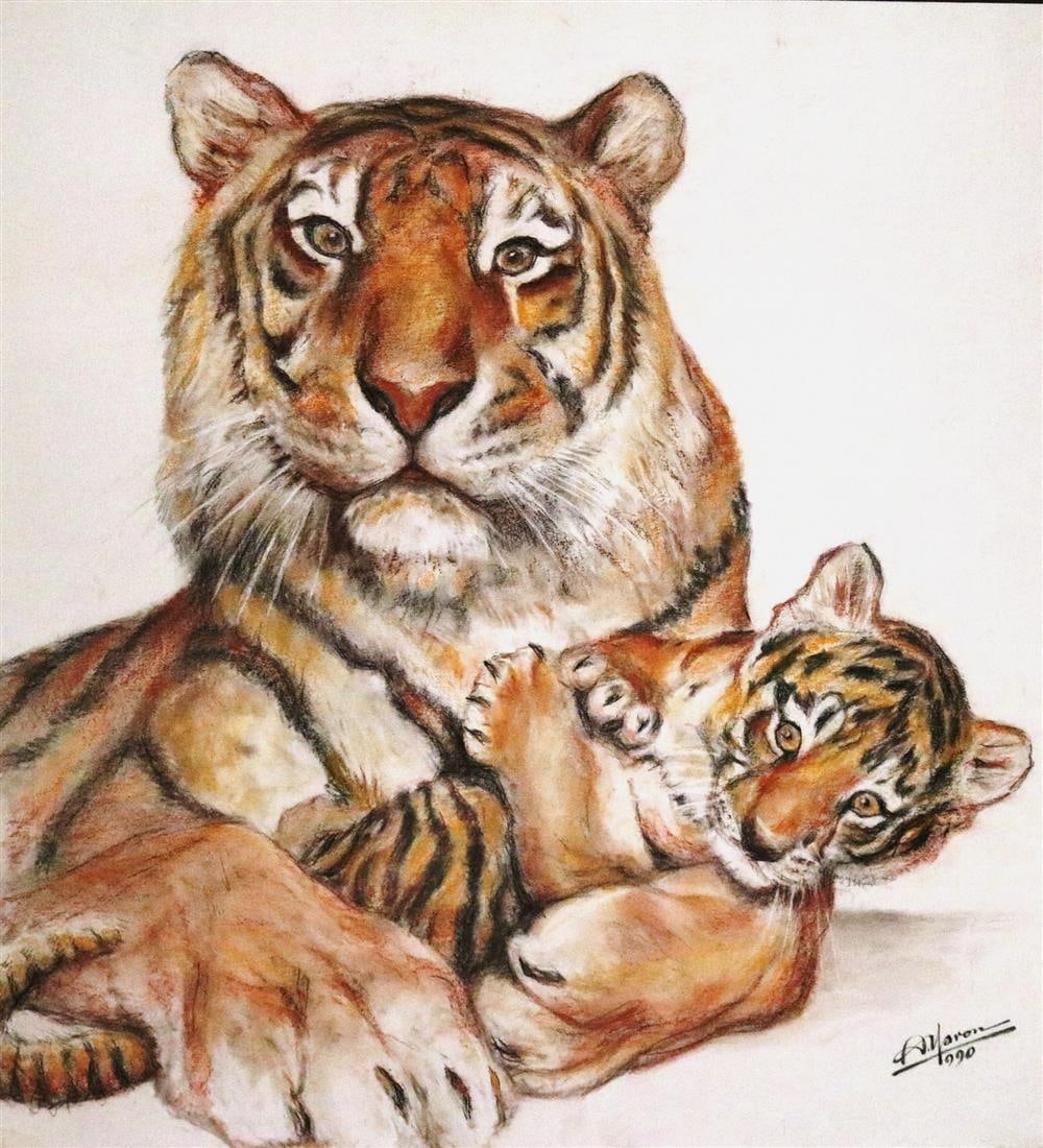 ALEXANDER YARON (American / Russian, 1900-1991). Tiger and Cub, 1990, Mixed media on heavy paper (1 of 11)