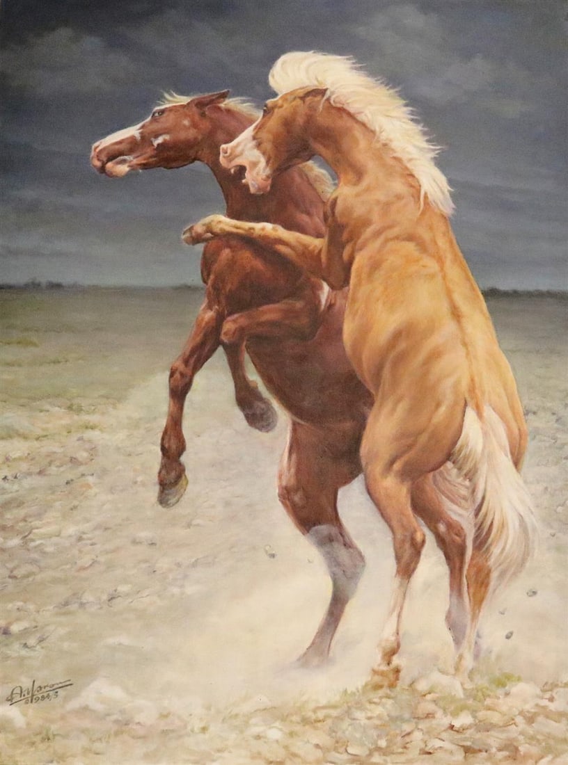 ALEXANDER YARON (American / Russian, 1900-1991). Wild Horses, 1984/5, Oil on canvas. Signed and (1 of 10)