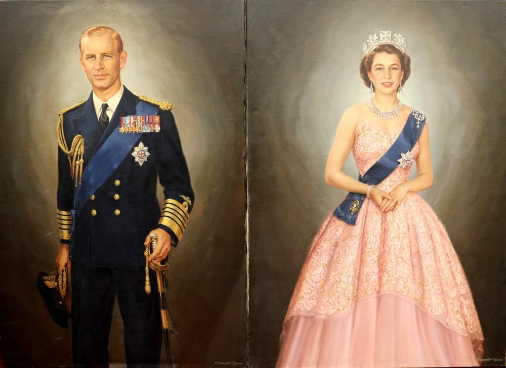 ALEXANDER YARON (American/Russian, 1900-1991). Queen Elizabeth and Prince Philip, Two works. Oil on (1 of 17)