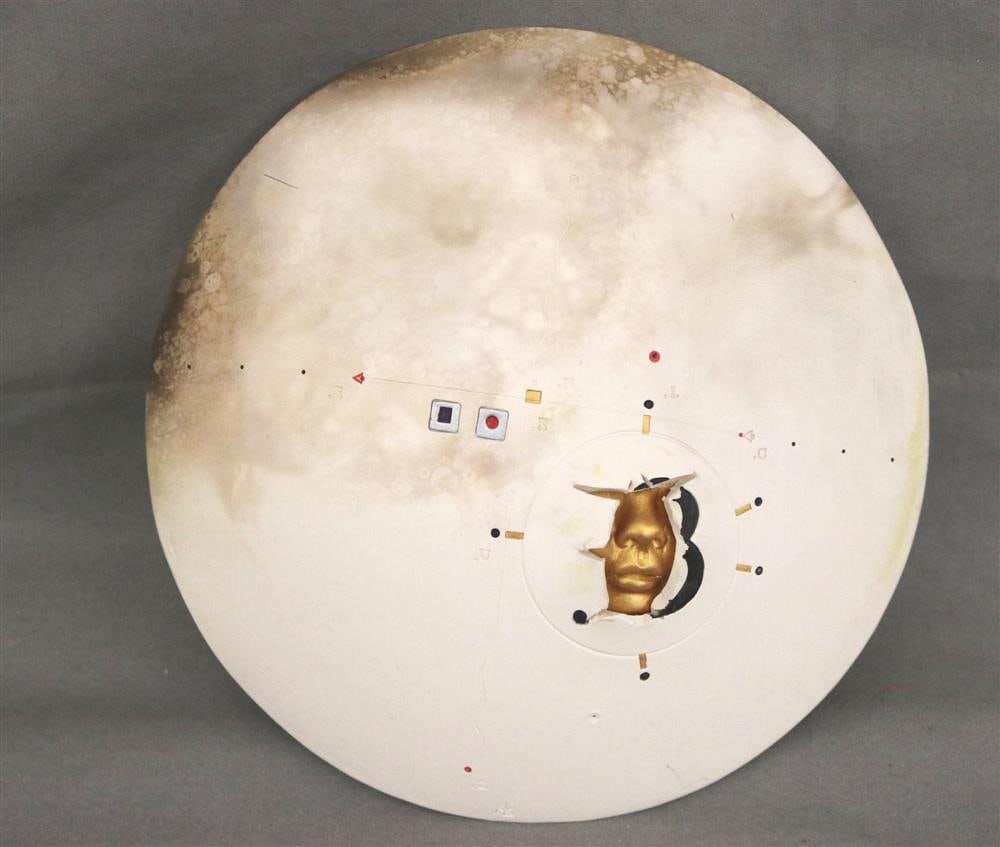 ALLEN LITTLEFIELD (American, born 1940). "Emergence II", Circular ceramic wall sculpture with gilt (1 of 12)