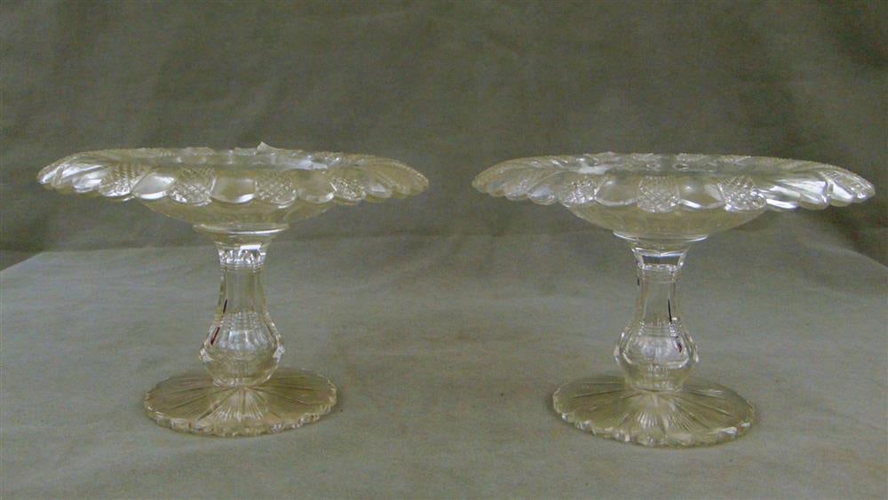 PAIR ENGLISH CUT COLORLESS CRYSTAL COMPOTES, early 20th century. - H: 6 1/4 in. D: 9 1'/4 in. (1 of 7)