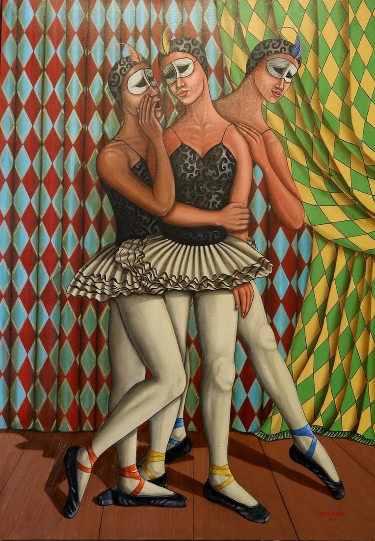 CUBAN SCHOOL (20th century). The Secret, 1994, Oil on canvas. Signed by a Cuban artist with the last (1 of 17)