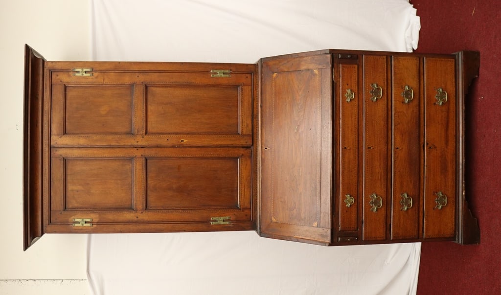 AMERICAN FEDERAL INLAID WALNUT BOOKCASE DESK, Circa 1800. - H: 92 in.; W; 42 in. (at corners); D: 22 (1 of 20)