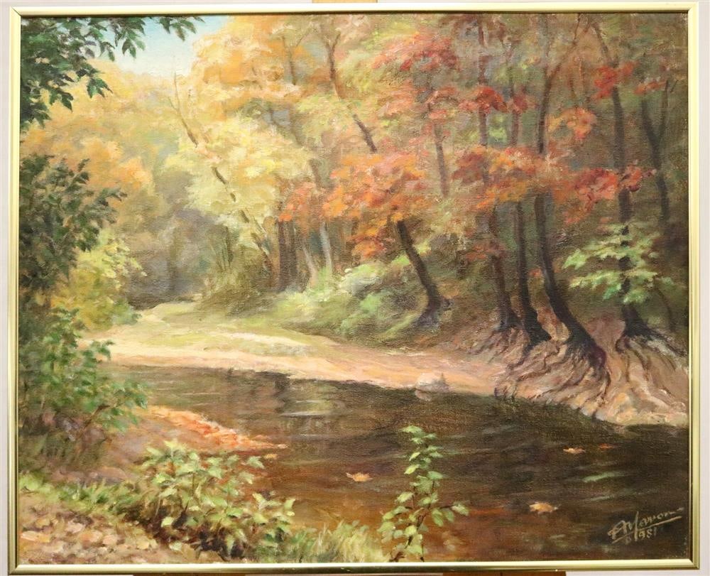 ALEXANDER YARON (American / Russian, 1900-1991). Woodland Landscape with Stream, 1981,: ALEXANDER YARON (American / Russian, 1900-1991). Woodland Landscape with Stream, 1981, - 14 x 16 inches