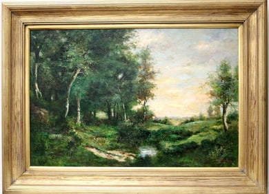 AMERICAN SCHOOL (20th century). Late Summer Landscape, Oil on canvas. Indecipherable signature lower
