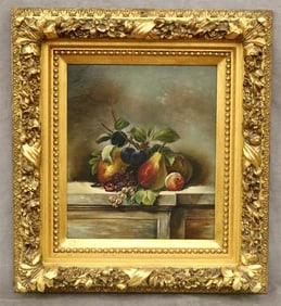 AMERICAN SCHOOL (20th century). Summer Fruits, Oil on canvas presented in a gilt frame.