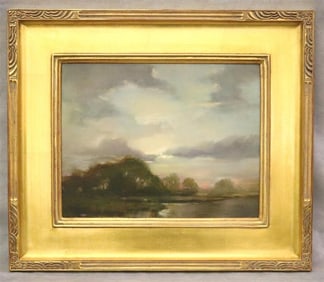 AMERICAN SCHOOL (20th century). Vermont Sunset, Oil on canvas. Signed "R Watkins" lower right hand