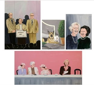 ARTHUR COTTON MOORE (American, 1935-2022). Four Works: Caricature of Famous People, Oil on canvas.