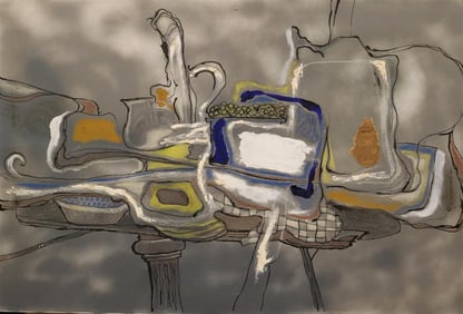 ARTHUR COTTON MOORE (American, 1935-2022). Still Life, Acrylic, airbrush and collage on canvas.