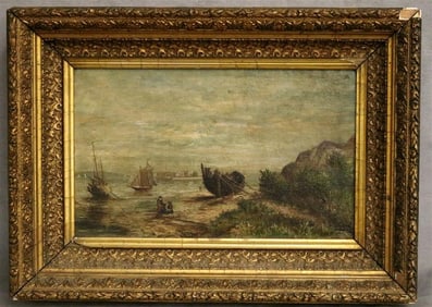 FOLLOWER OF GRANVILLE PERKINS (American, 1830 - 1895). View of Boston's Fort Independence, Oil on