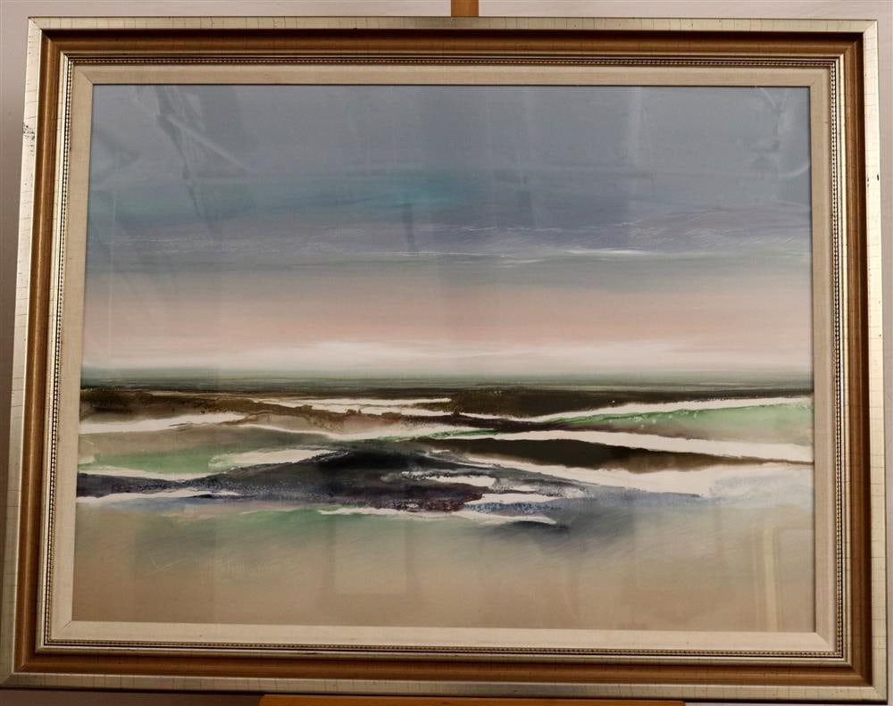 JOANNE RAFFERTY (American, 20th century). Breaking Away #7, Mixed Media on paper. Verso gallery: JOANNE RAFFERTY (American, 20th century). Breaking Away #7, Mixed Media on paper. Verso gallery label from "Annapolis Marine Art Gallery Inc." includes artist name, title and medium of artwork. Framed