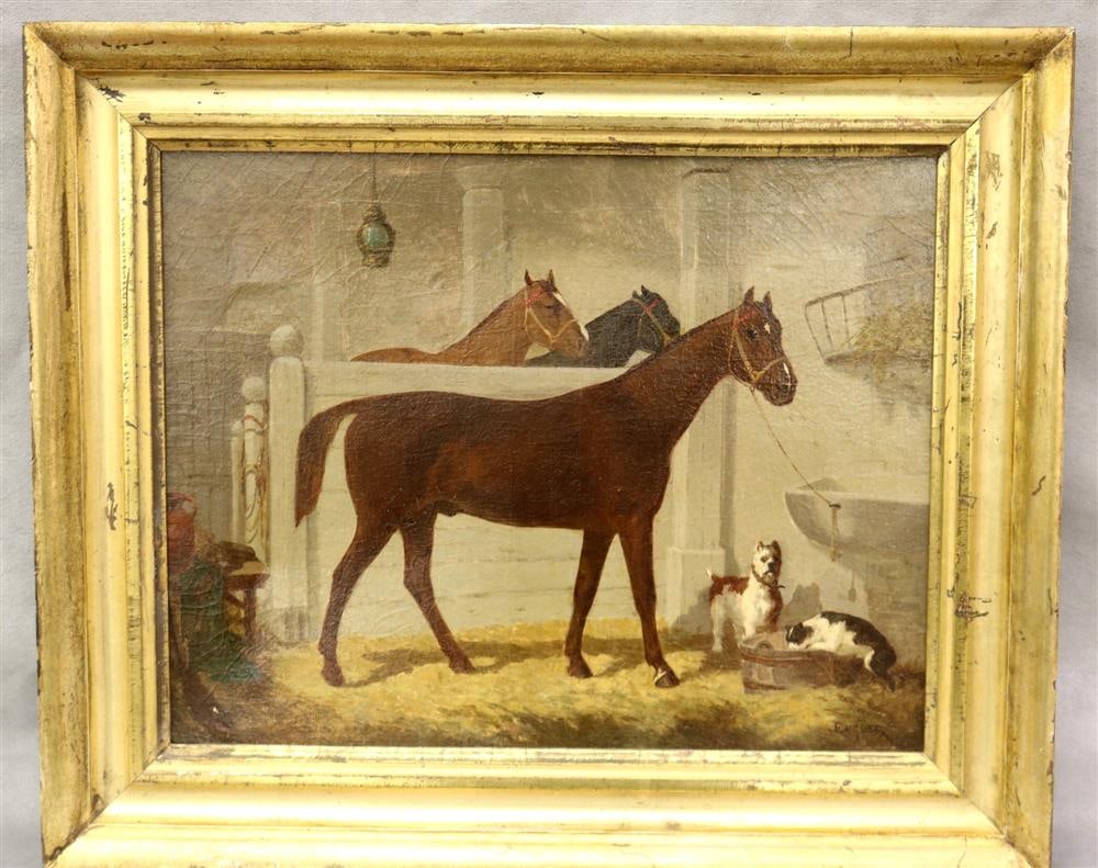 OTTO C. ENGLER (mid-to-late 19th century). The Brown Horse. Oil on canvas. Signed lower right.: OTTO C. ENGLER (mid-to-late 19th century). The Brown Horse. Oil on canvas. Signed lower right. Framed. - 13 x 16 inches; 17 x 20 inches