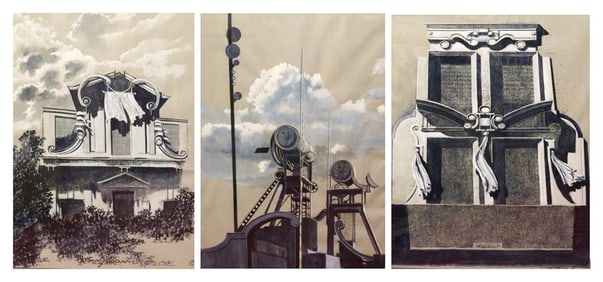 ARTHUR COTTON MOORE (American, 1935-2022). Three Works: Architectural Details, Ink, watercolor,