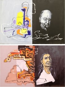 ARTHUR COTTON MOORE (American, 1935-2022). Two works: Composition and Portrait, Oil on canvas.