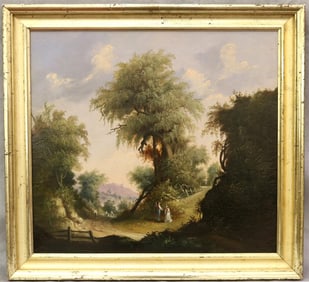 G A NICHOLS (19th century). Couple on the Road, Oil on canvas. Signed and dated G. A. Nichols / 1847