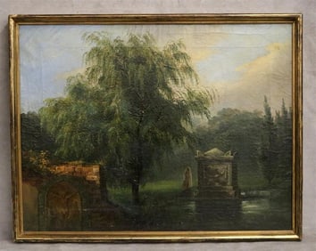 ENGLISH SCHOOL (19th century / early 20th century). Mausoleum near the Large Tree, Oil on canvas.