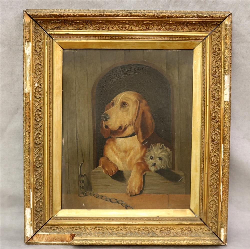 AFTER SIR EDWIN HENRY LANDSEER RA (English, 1802-1973). Dignity and Impudence, Late 19th century: AFTER SIR EDWIN HENRY LANDSEER RA (English, 1802-1973). Dignity and Impudence, Late 19th century painting. Oil on canvas. Framed. - 15 x 12 inches; frame: 22 x 19 inches