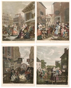 AFTER WILLIAM HOGARTH (English, 1697-1764). Four Large Format Works:, Engravings with colors titled.