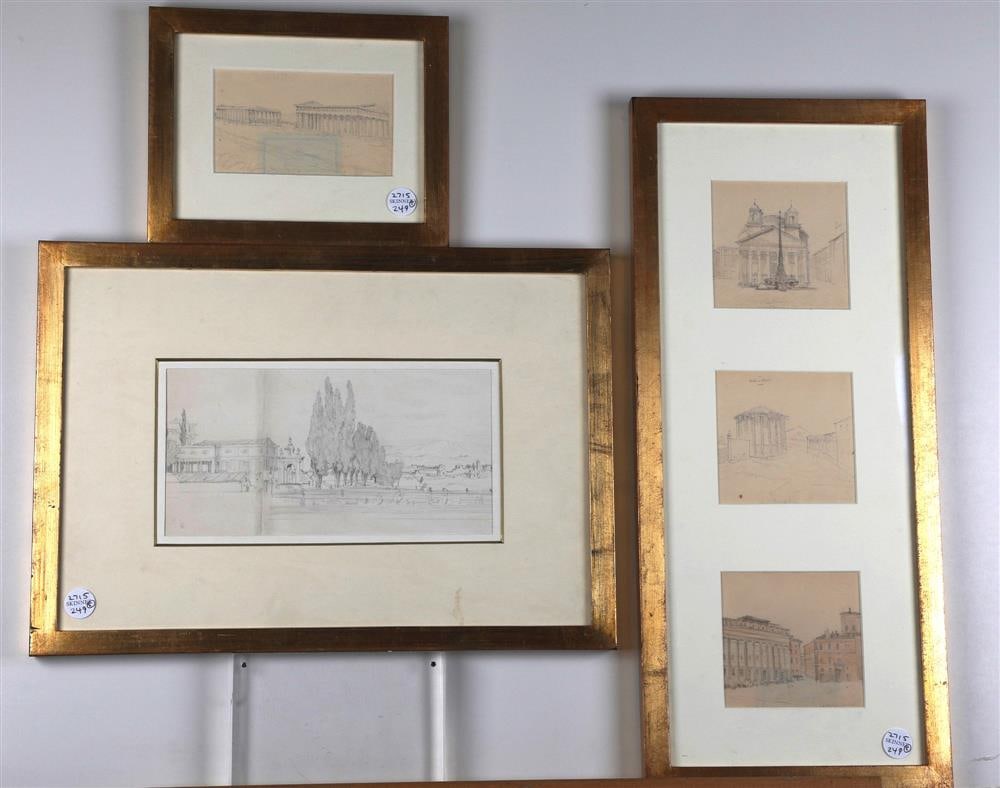 JAMES DUFFIELD HARDING (British, 1798-1863). Five Graphite Studies, Set of five framed graphite: JAMES DUFFIELD HARDING (British, 1798-1863). Five Graphite Studies, Set of five framed graphite studies of places in Italy (likely of the artist's Grand Tour). Framed. Not examined out of frame. - Lar