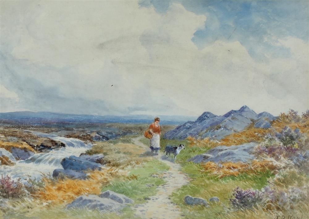 JOHN BATES NOEL (British, 1870-1927). Summer Landscape, Watercolor on paper. Signed lower right hand: JOHN BATES NOEL (British, 1870-1927). Summer Landscape, Watercolor on paper. Signed lower right hand corner. Framed. Not examined out of frame. - Sight: 10 x 13.5 inches