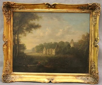 ENGLISH SCHOOL (19th century). The Old Abbey, Oil on canvas. Unsigned. Framed.