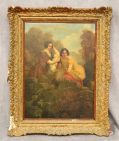 JAMES JOHN HILL (English, 1811- 1882). The Weath Gatherers, Oil on board. Signed lower left. Framed.