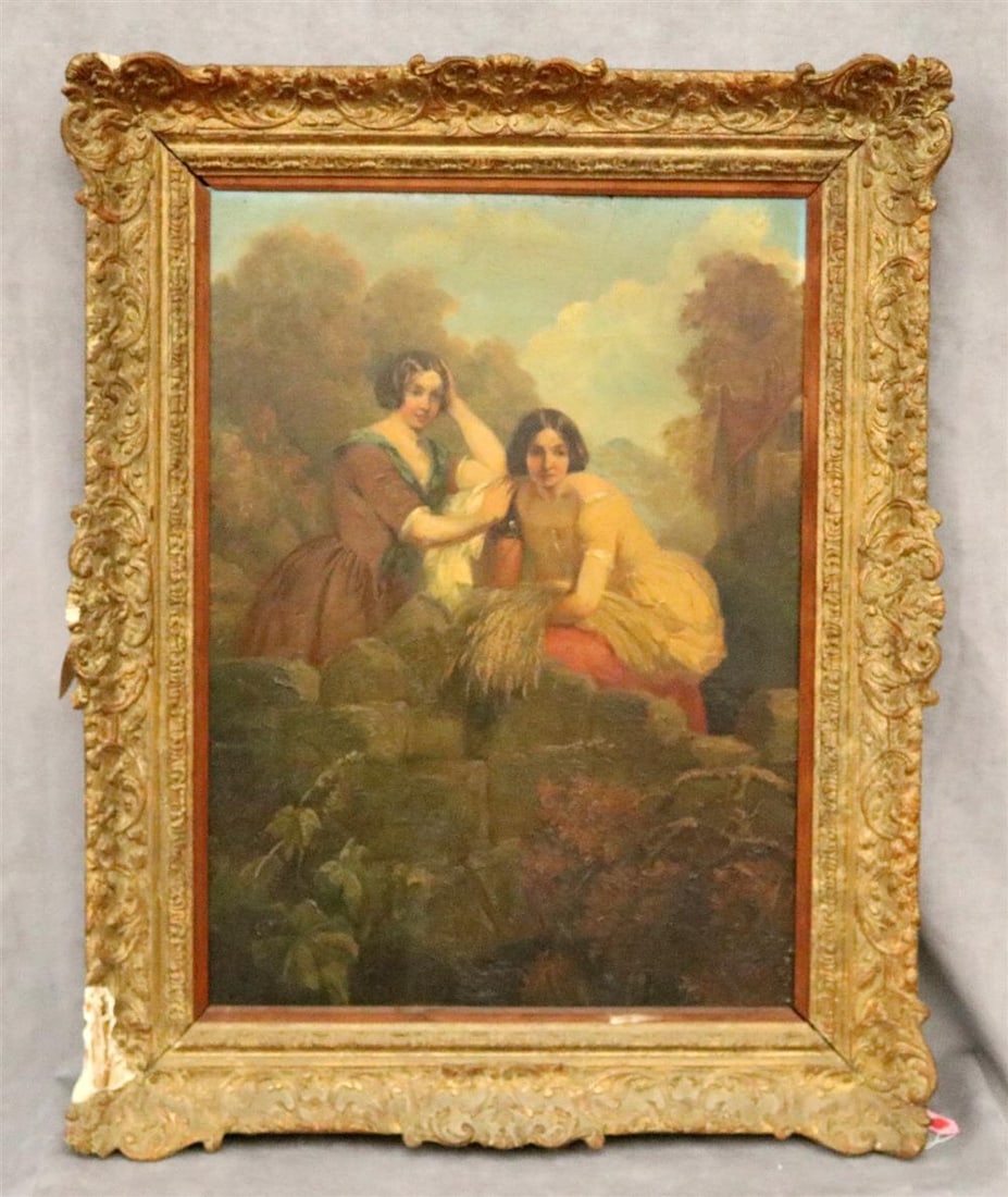 JAMES JOHN HILL (English, 1811- 1882). The Weath Gatherers, Oil on board. Signed lower left. Framed.: JAMES JOHN HILL (English, 1811- 1882). The Weath Gatherers, Oil on board. Signed lower left. Framed. - 26 x 19 inches; frame: 34 x 27 inches