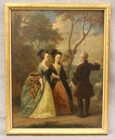 FRENCH SCHOOL (19th century). The Afternoon Meeting, Oil on baord. indecipherable signature lower