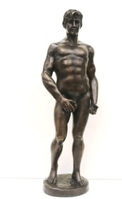 MALE NUDE BRONZE STATUE, - height: 22 inches.