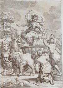 GIUSEPPE ZOCCHI (Italian, 1711-1767). Ceres (Demeter) on a chariot drawn by lions receives offerings