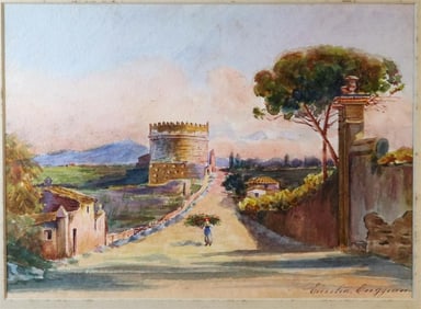 ITALIAN SCHOOL (early 20th century). Via Appia Antica with a view of the tomb for Caecilia Metella