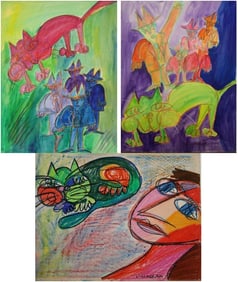 SILVIA VILLAGRAN (Uruguayan, born 1950). Three Works, Mixed media on paper. Each artwork is signed.