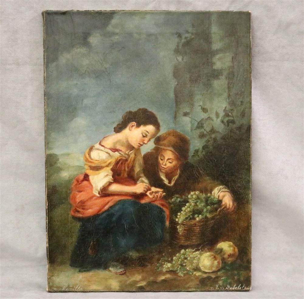 AFTER BARTOLOME ESTEBAN MURILLO (Spanish). The Little Fruit-Seller, 20th century painting after the: AFTER BARTOLOME ESTEBAN MURILLO (Spanish). The Little Fruit-Seller, 20th century painting after the work of Murillo. Oil on canvas. Unframed. - 22 x 16 inches