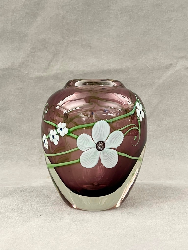 DANIEL SALAZAR CASED ART GLASS CABINET VASE, - 6 in. x 4 3/8 in.: DANIEL SALAZAR CASED ART GLASS CABINET VASE. - 6 in. x 4 3/8 in.