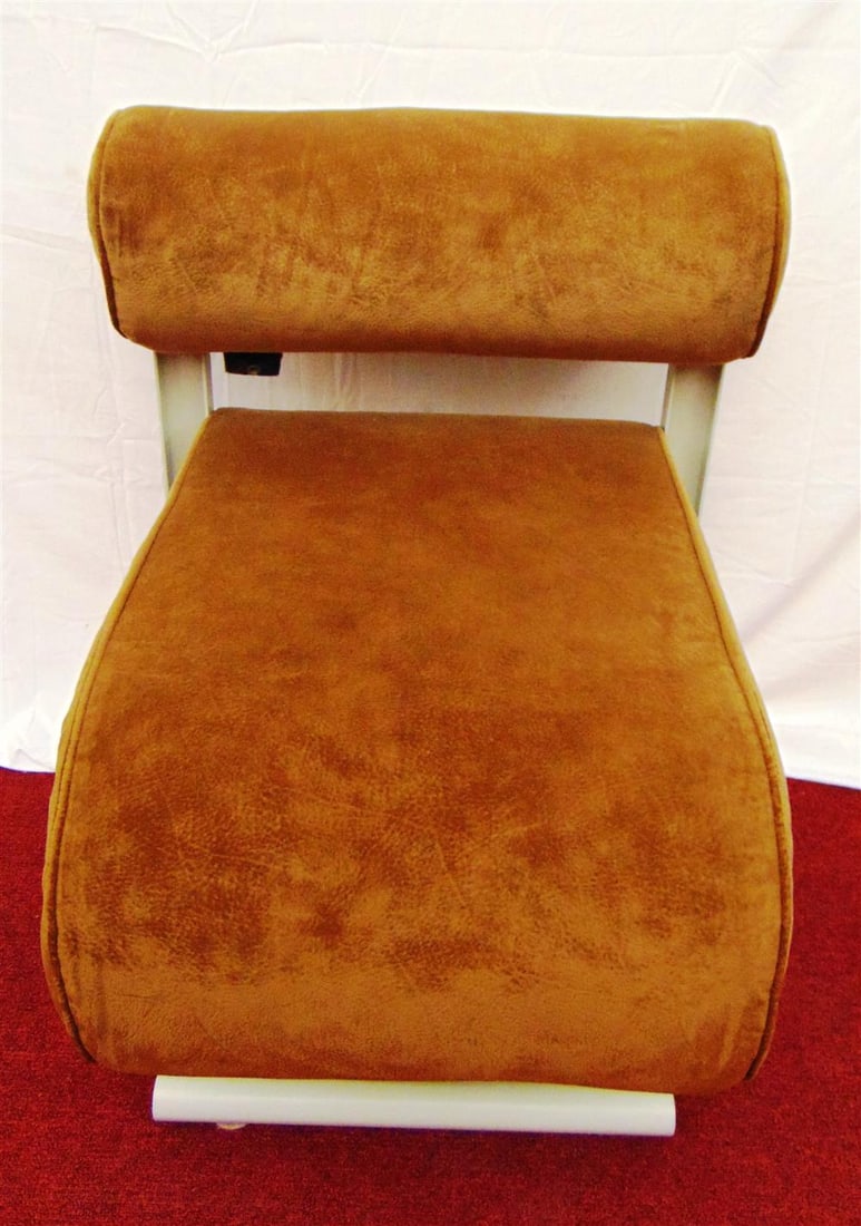 SET TEN ARTHUR COTTON MOORE PAINTED STEEL AND UPHOLSTERED DINING CHAIRS, (1935-2022). Late 20th: SET TEN ARTHUR COTTON MOORE PAINTED STEEL AND UPHOLSTERED DINING CHAIRS, (1935-2022). Late 20th century. Each with brown plush fabric bolster crest; wavy front.