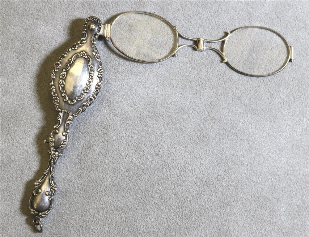 VICTORIAN FLORAL-DECORATED SILVER LORGNETTE, - L: 4 1/4 in. (1 of 8)
