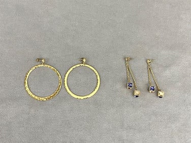 TWO PAIRS DESIGNER GOLD-PLATED POST-BACK EARRINGS,